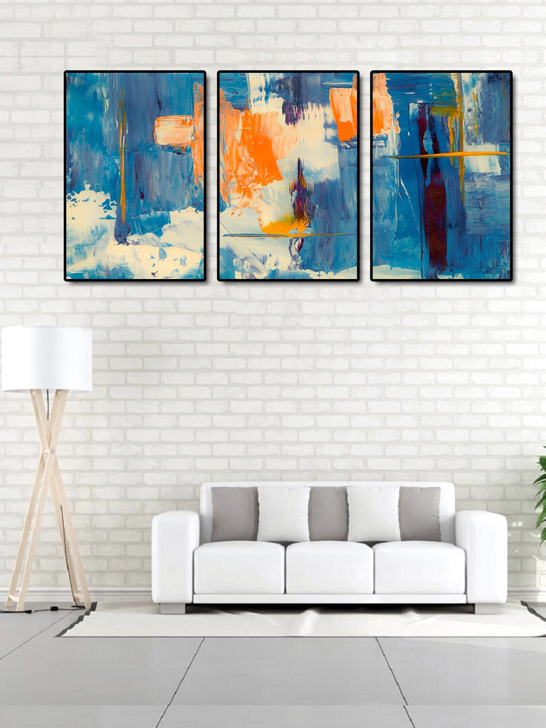 

999Store Set Of 3 Blue & White Abstract Painting Wall Art