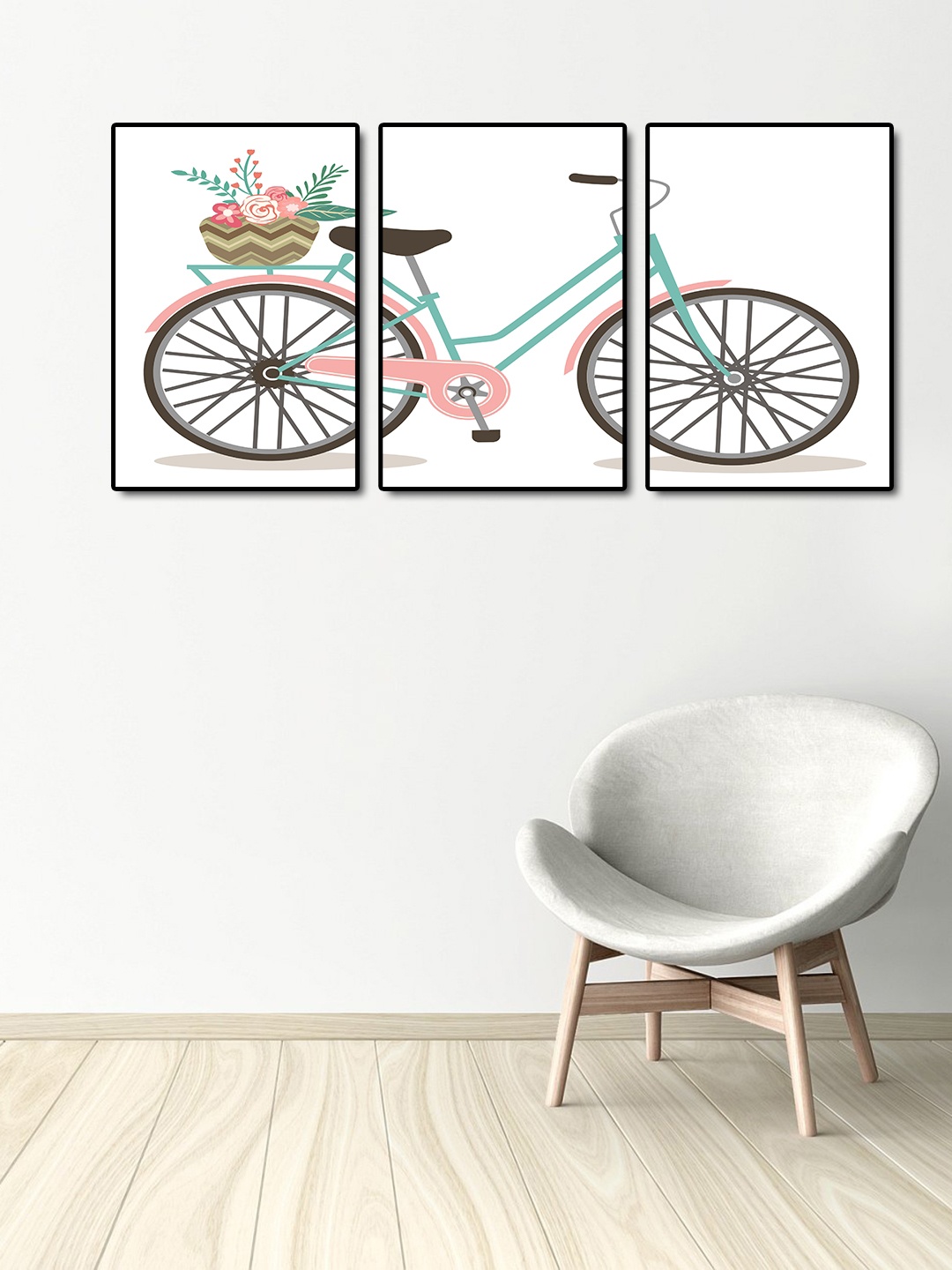 

999Store White & Pink 3-Panel Cycle Wall Art