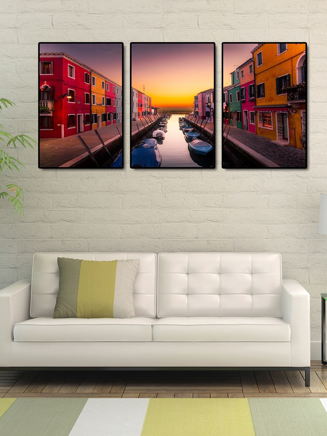 

999Store Set of 3 Multicoloured Venice City Wall Art, Multi