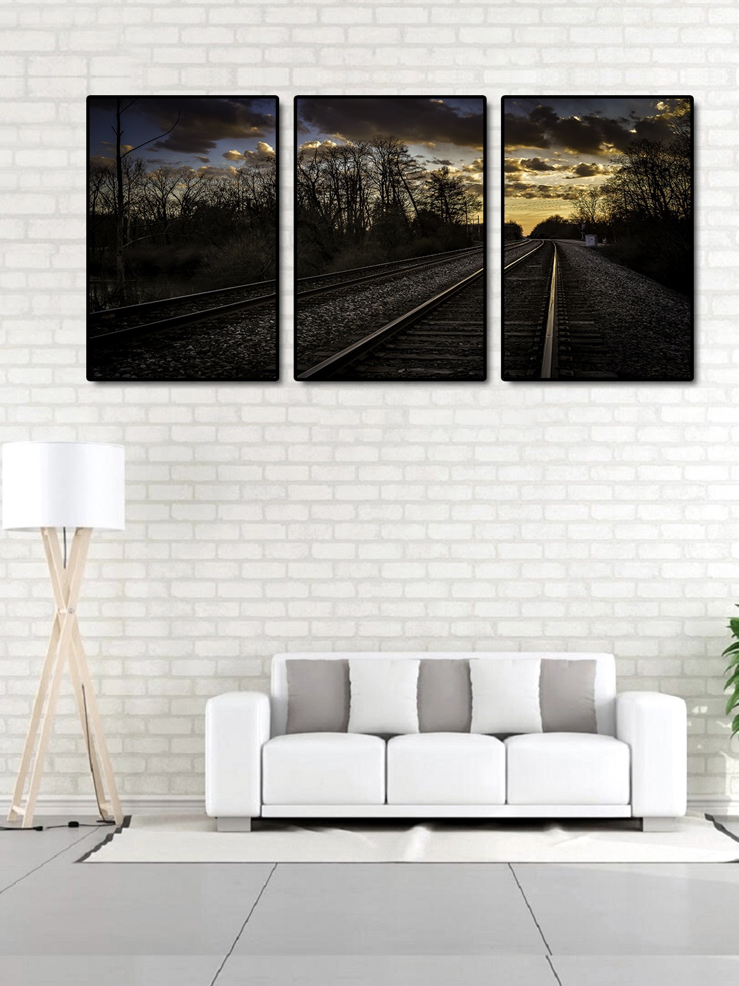 

999Store Set of 3 Brown Train Track Wall Art