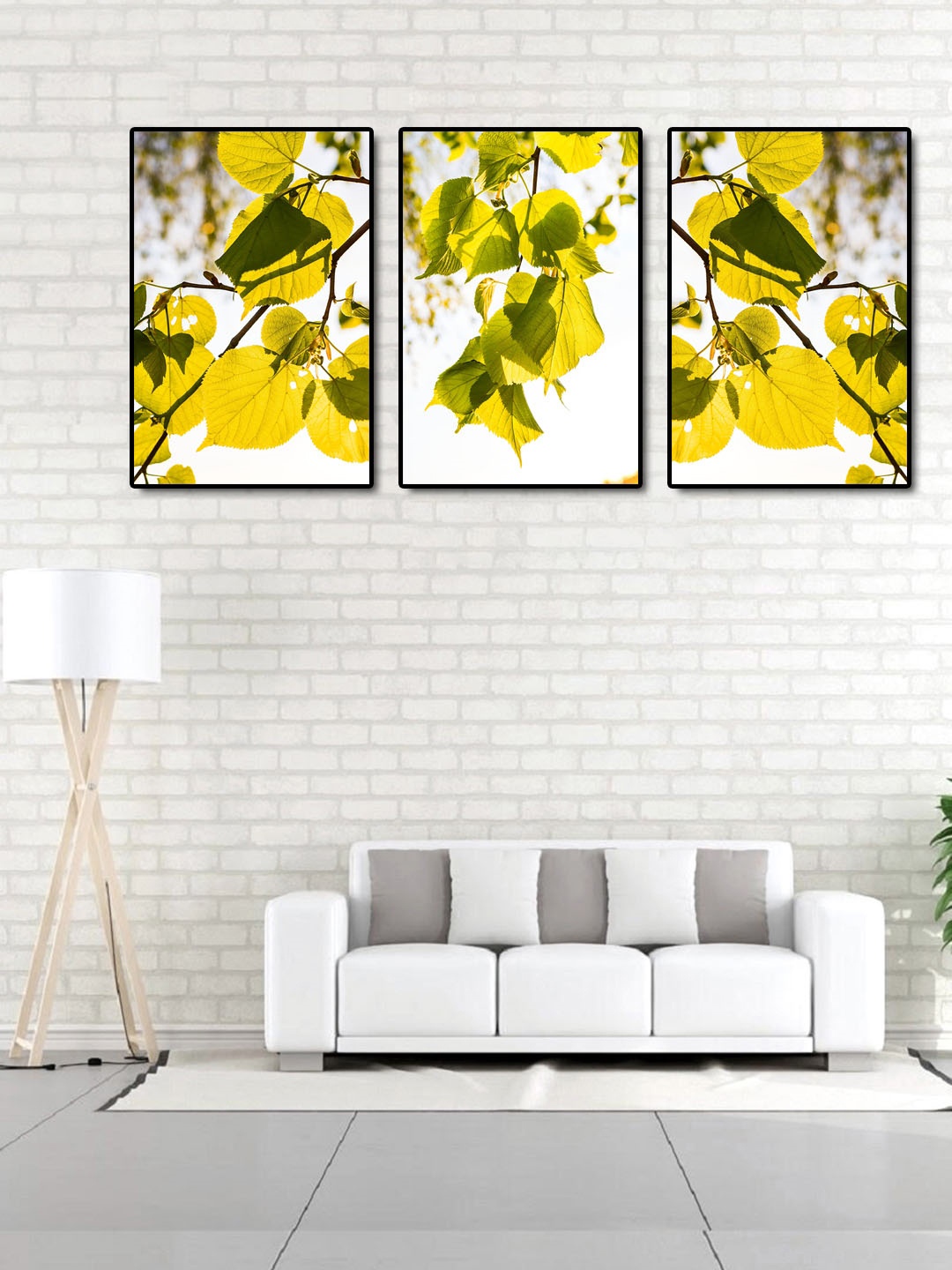 

999Store Green & White 3-Panel Leaves Wall Art