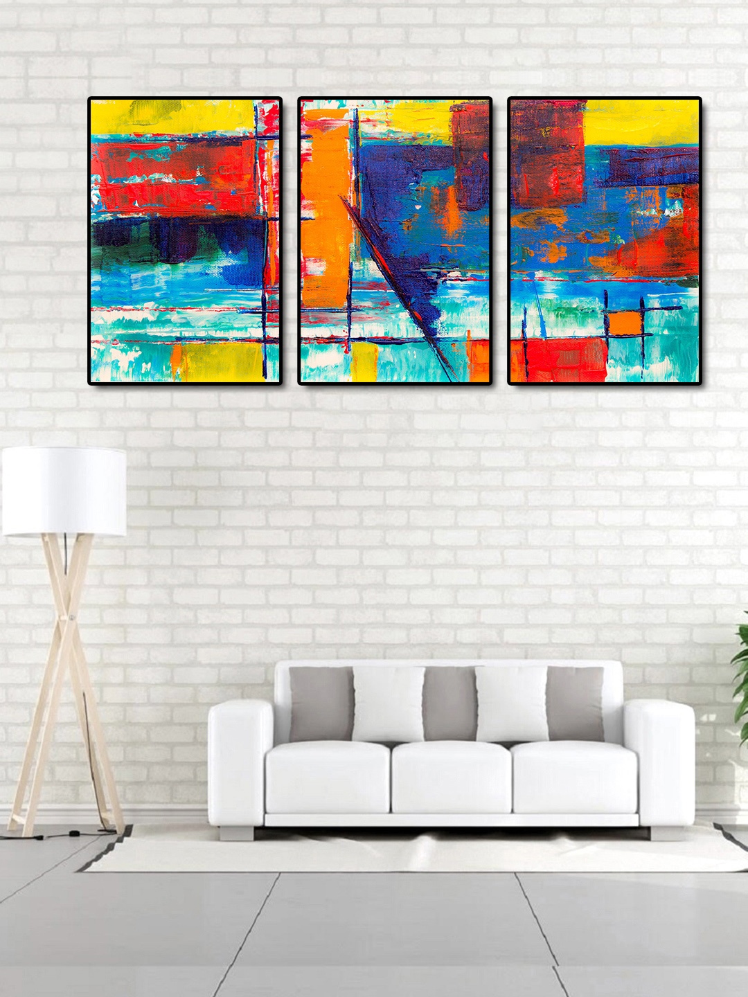 

999Store Set Of 3 Multicoloured Abstract Painting Wall Art, Multi