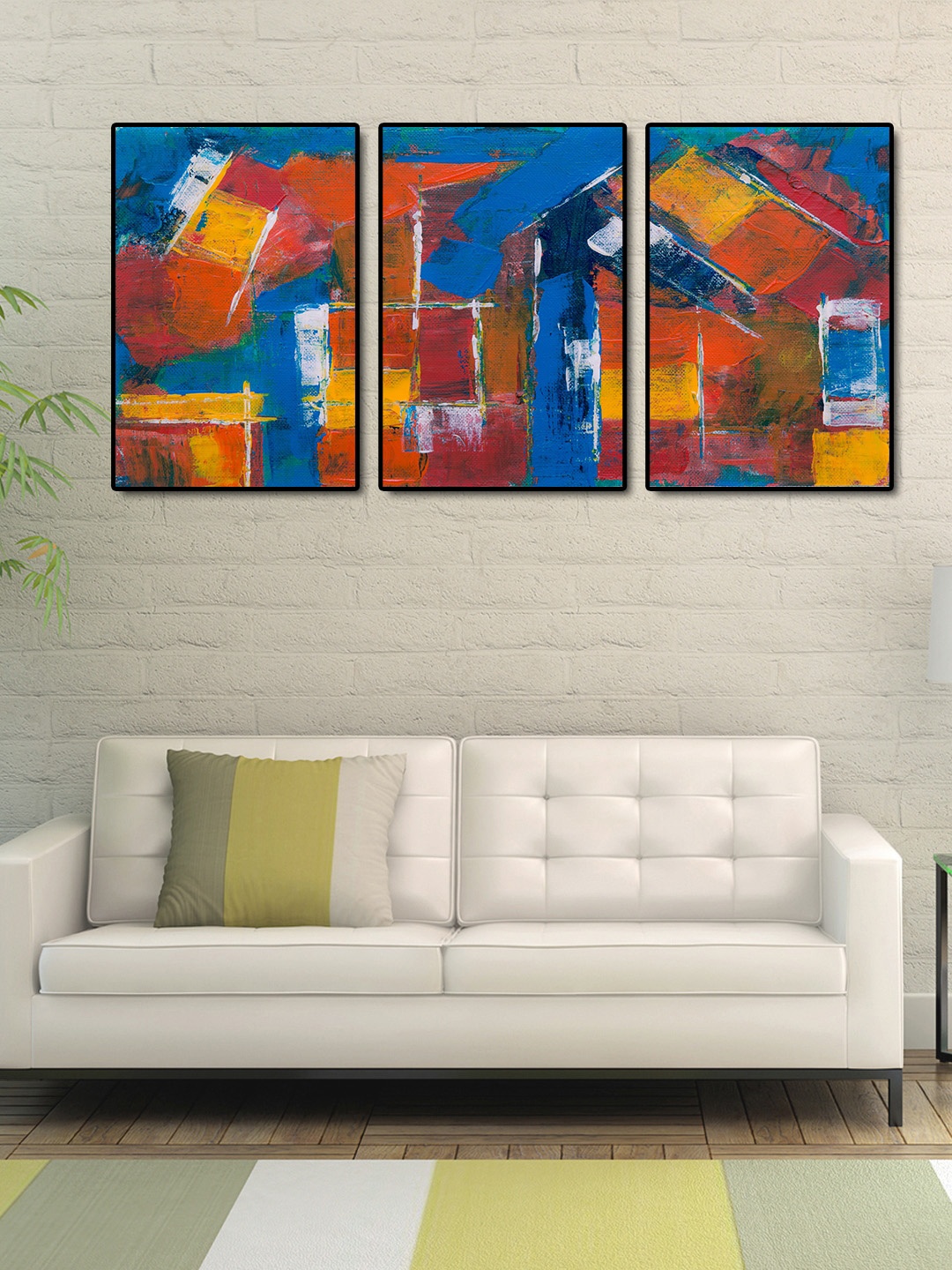 

999Store Set Of 3 Multicoloured Abstract Painting Wall Art, Multi