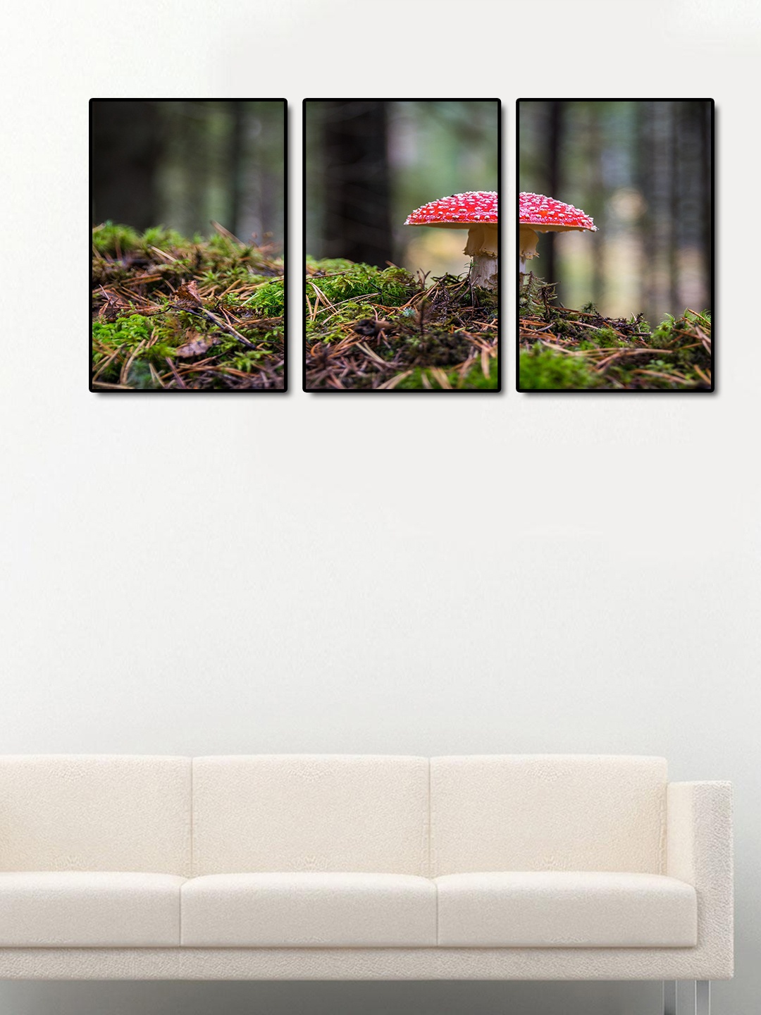 

999Store Set of 3 Multicoloured Mushroom Wall Art, Multi