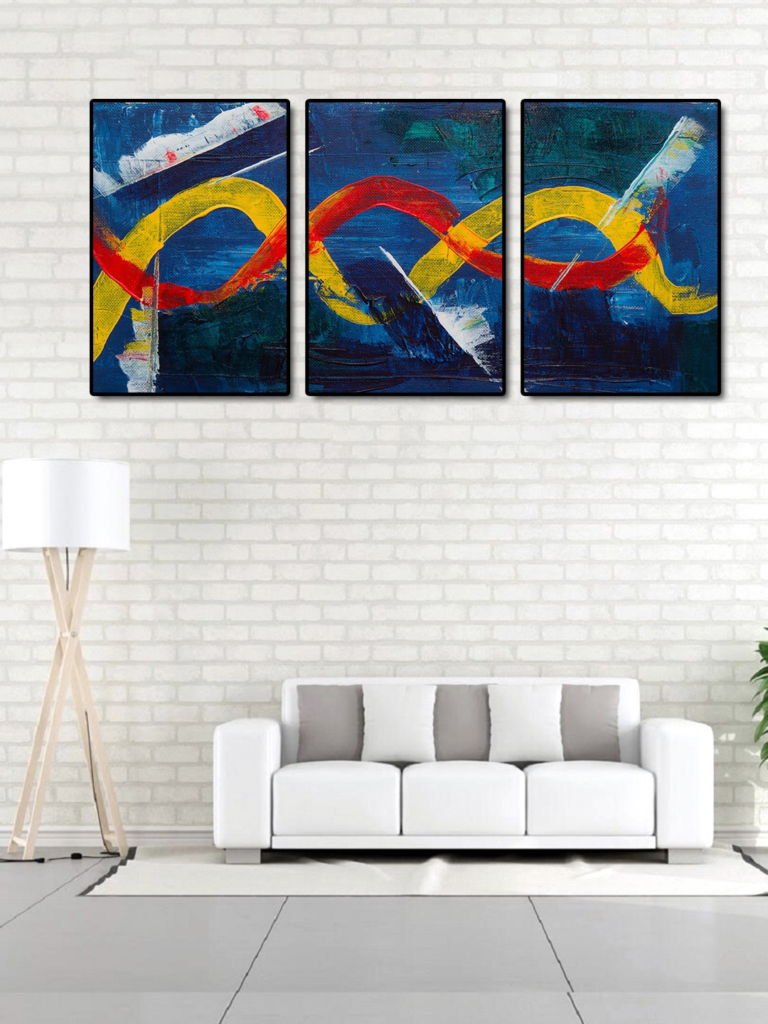 

999Store Set of 3 Blue & Yellow Abstract Wall Art