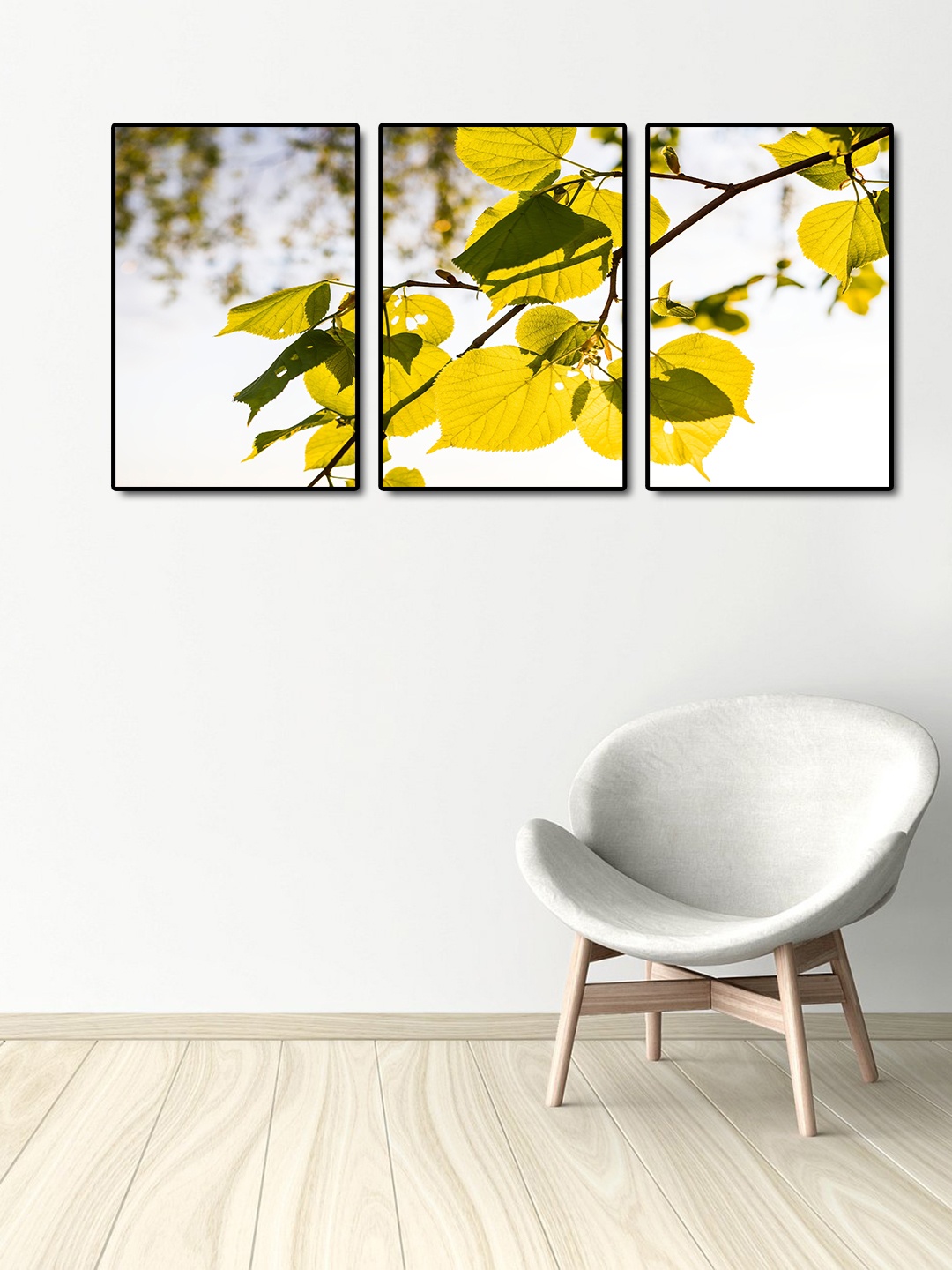 

999Store White & Green 3-Panel Leaves Wall Art