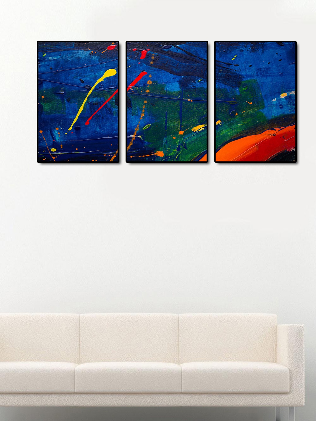 

999Store Set Of 3 Blue & Green Abstract Painting Wall Art