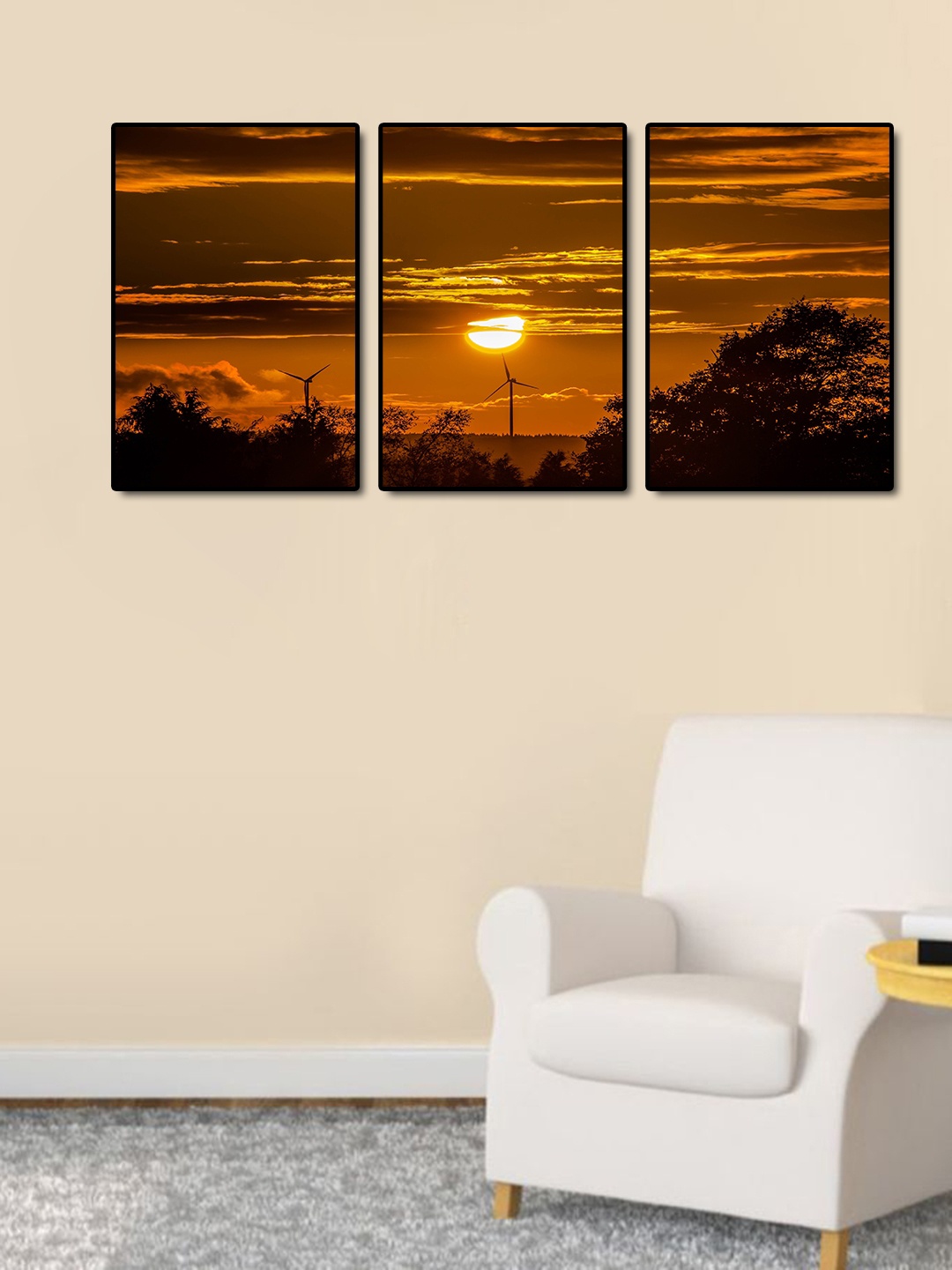 

999Store Set of 3 Brown Sunset Wall Art