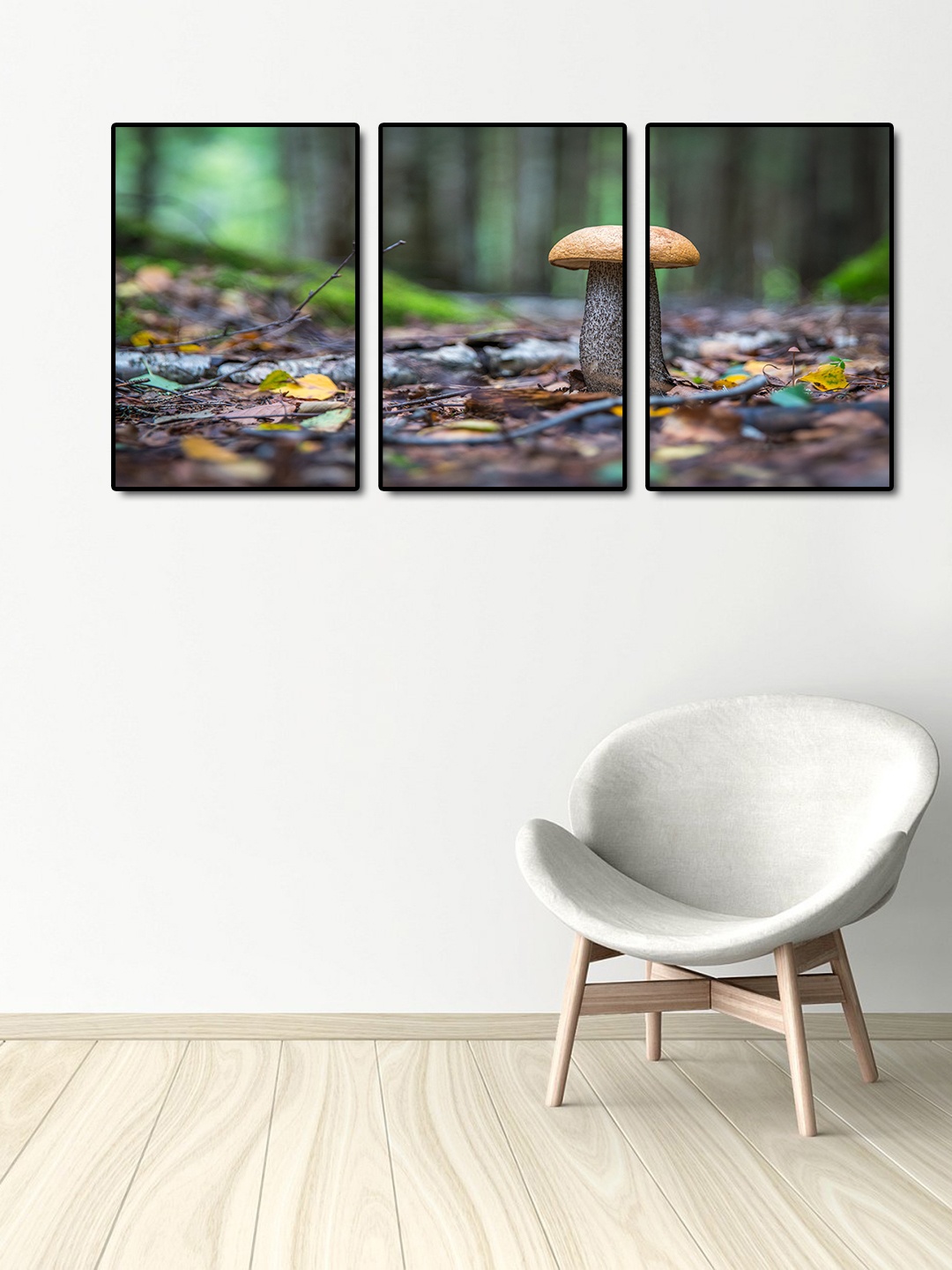 

999Store Multicoloured 3-Panel Mushroom Wall Art, Multi