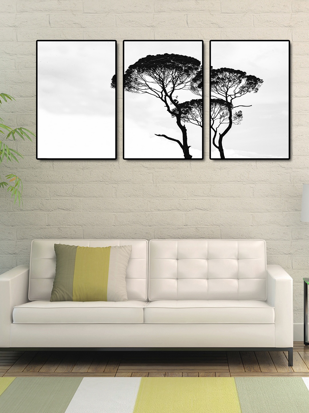 

999Store Set of 3 White & Black Tree Wall Art