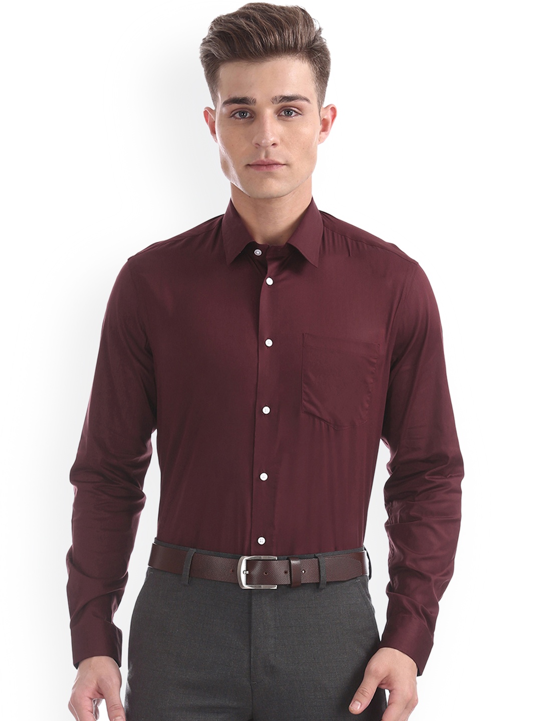 

Arrow New York Men Maroon Slim Fit Solid Casual Shirt