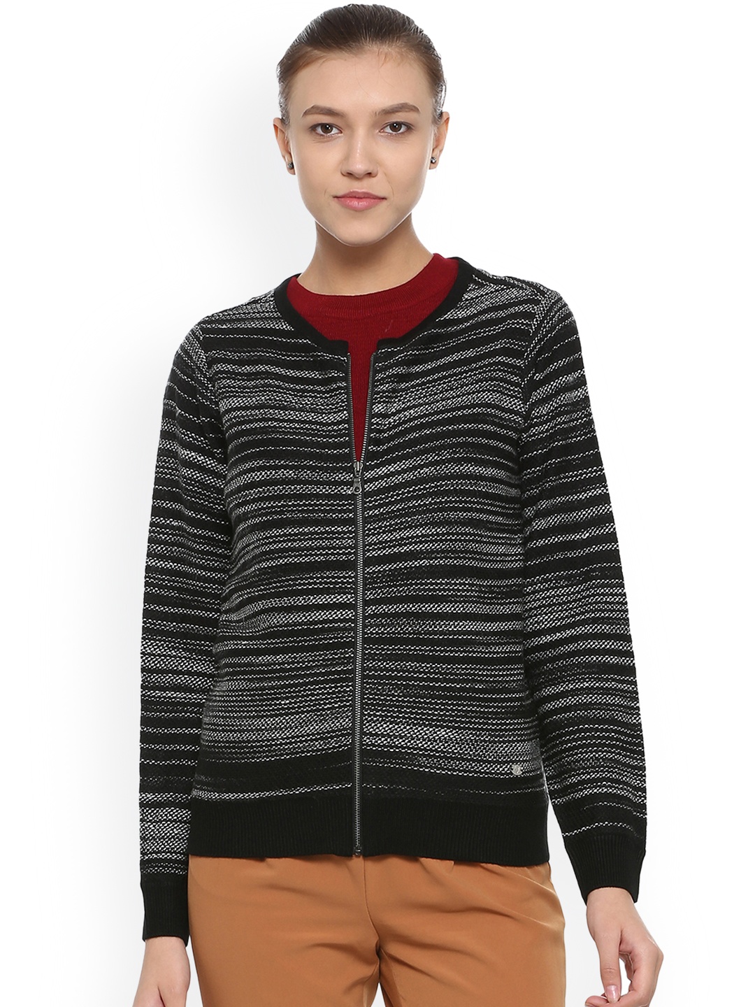 

Allen Solly Woman Black Self Design Front-Open Sweater