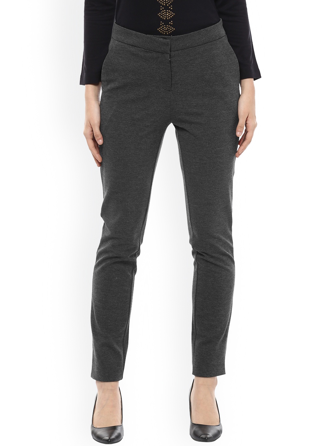 

Allen Solly Woman Grey Solid Regular Trousers