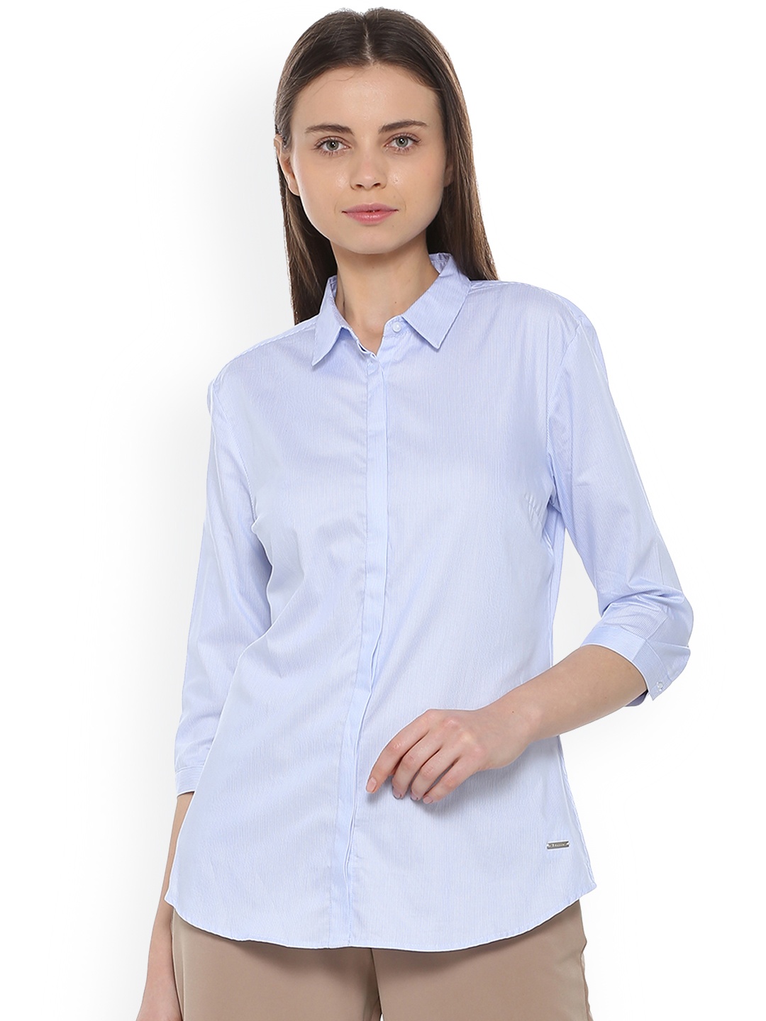 

Van Heusen Woman Blue Regular Fit Striped Casual Shirt