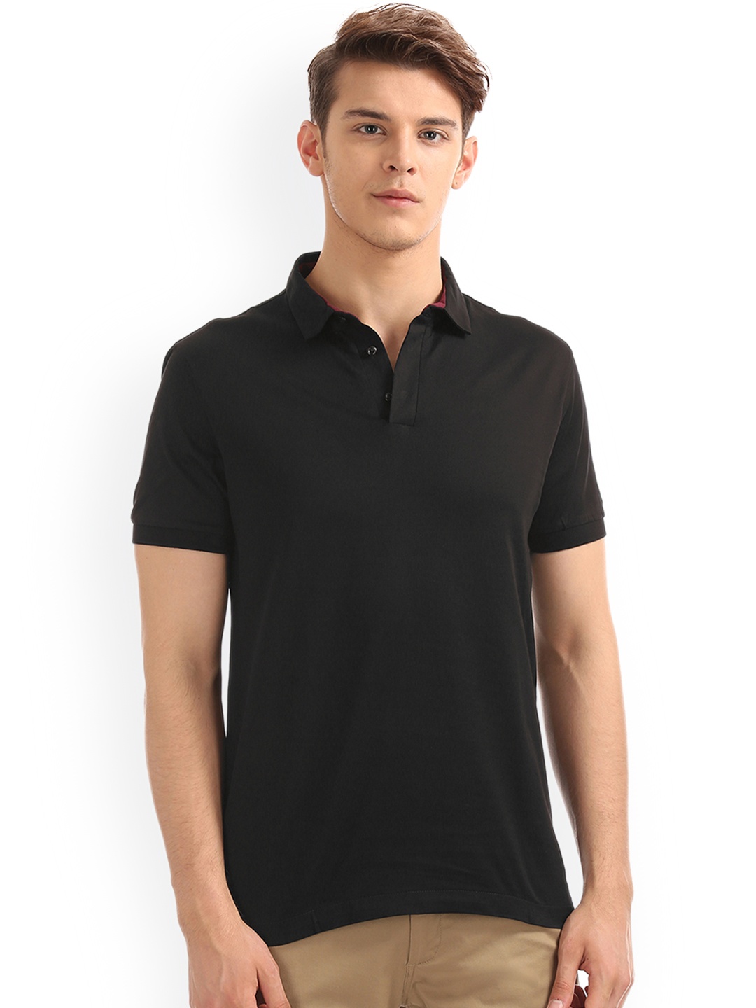 

Arrow New York Men Black Solid Polo Collar T-shirt