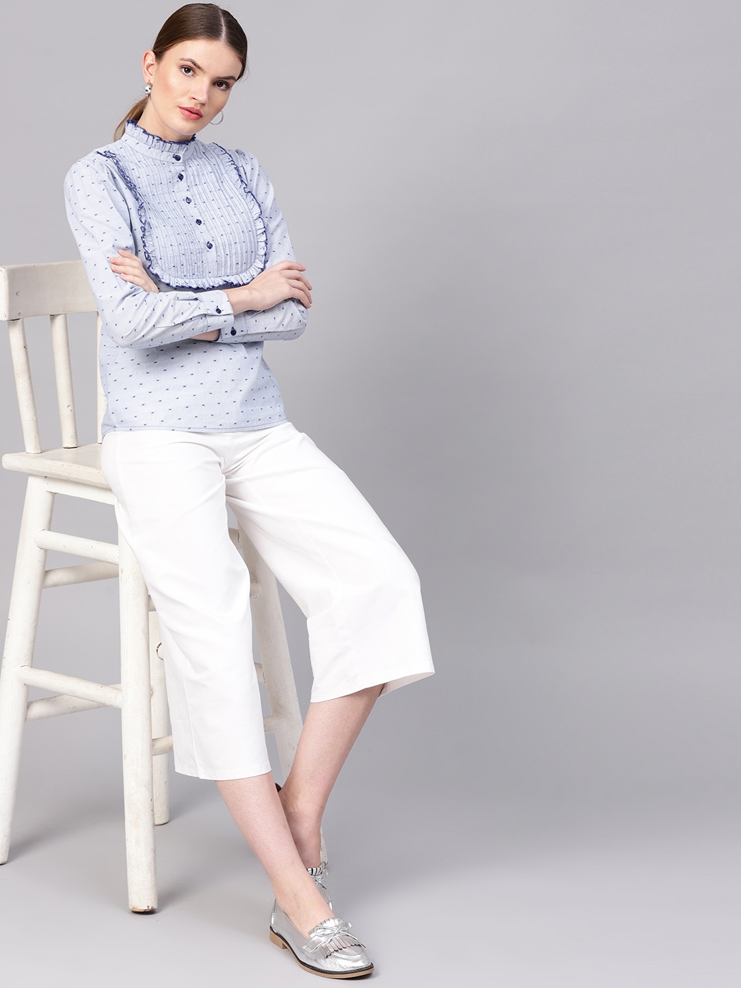 

STREET 9 Blue & White Striped Pure Cotton Top