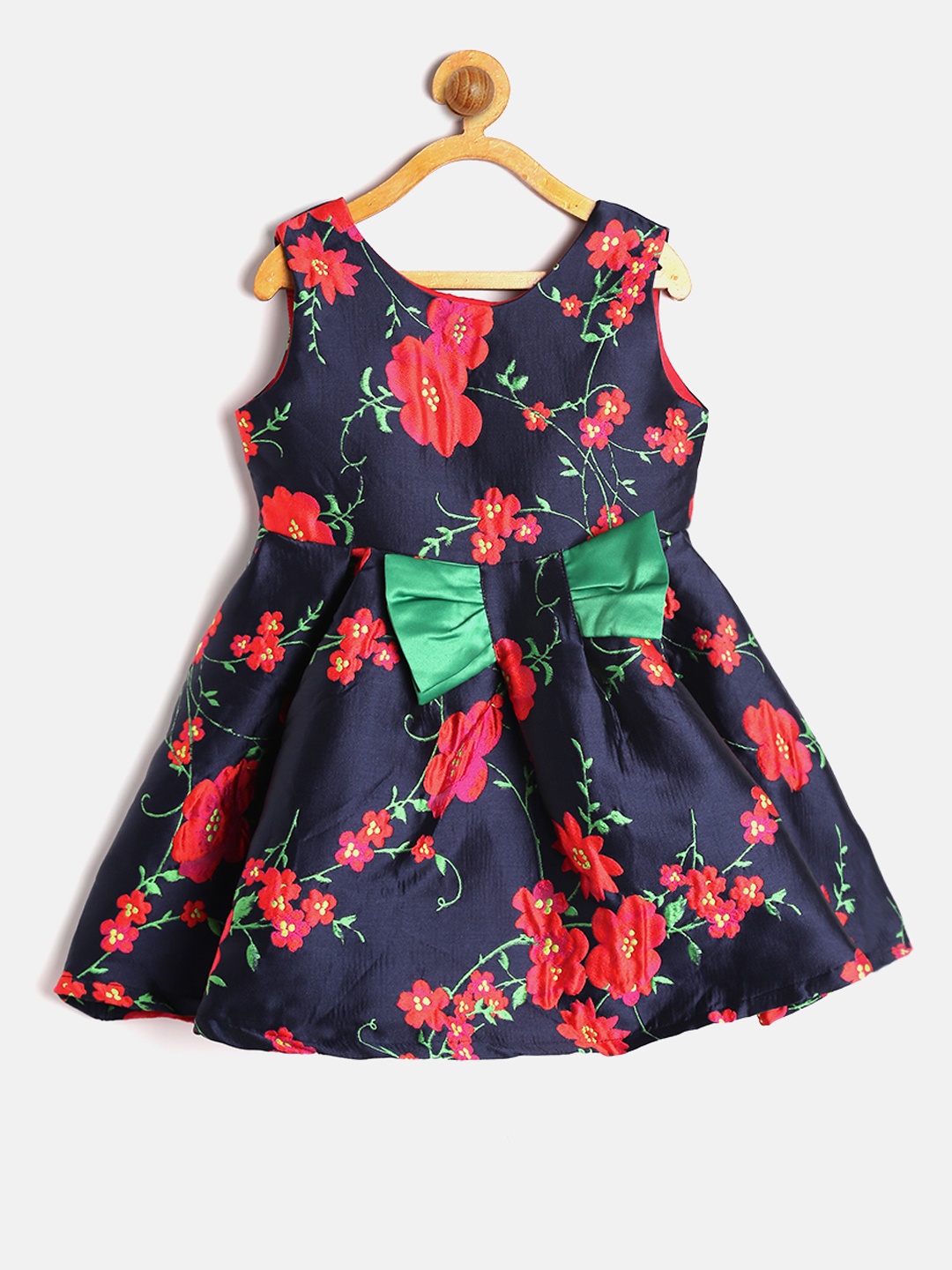 

Kids On Board Girls Navy & Red Embroidered Fit & Flare Dress, Navy blue