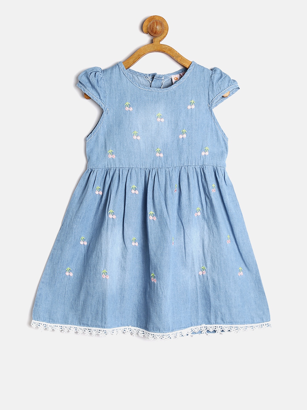 

Kids On Board Girls Blue Embroidered Chambray Fit & Flare Dress