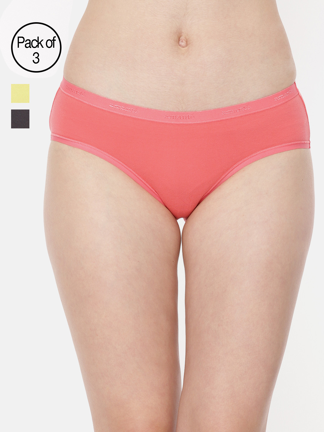 

Amante Women Pack of 3 Solid Hipster Briefs PPK43001, Grey