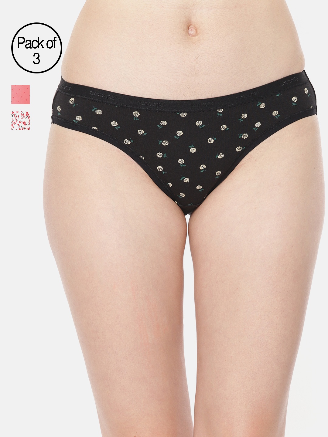 

Amante Women Printed Pack of 3 Low Rise Bikini Brief - PPK33101, Black