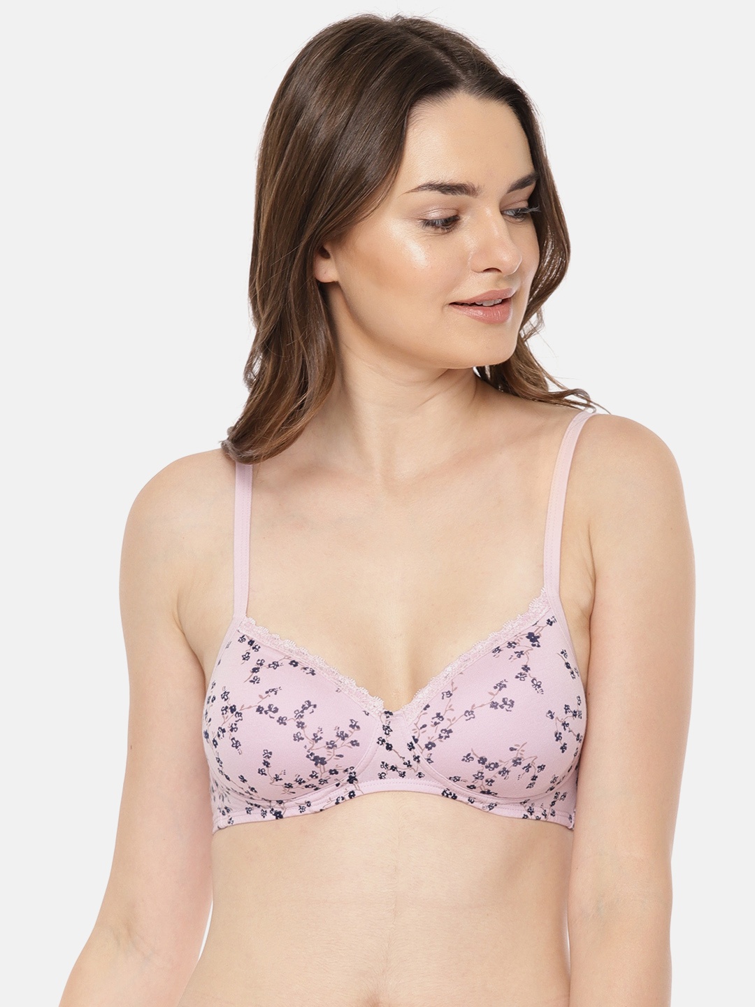 

Amante Printed Padded Wirefree Cotton Casual T-Shirt Bra - BRA10202, Pink