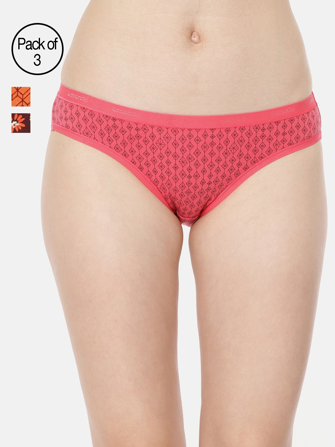 

Amante Women Printed Pack of 3 Low Rise Bikini Briefs PPK33101, Orange