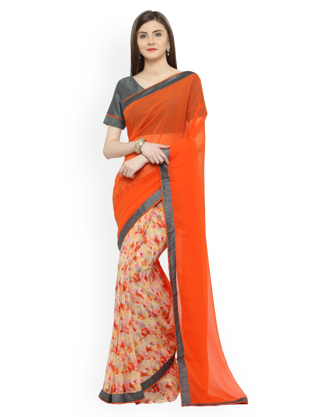 

Shaily Orange Printed Pure Georgette Saree