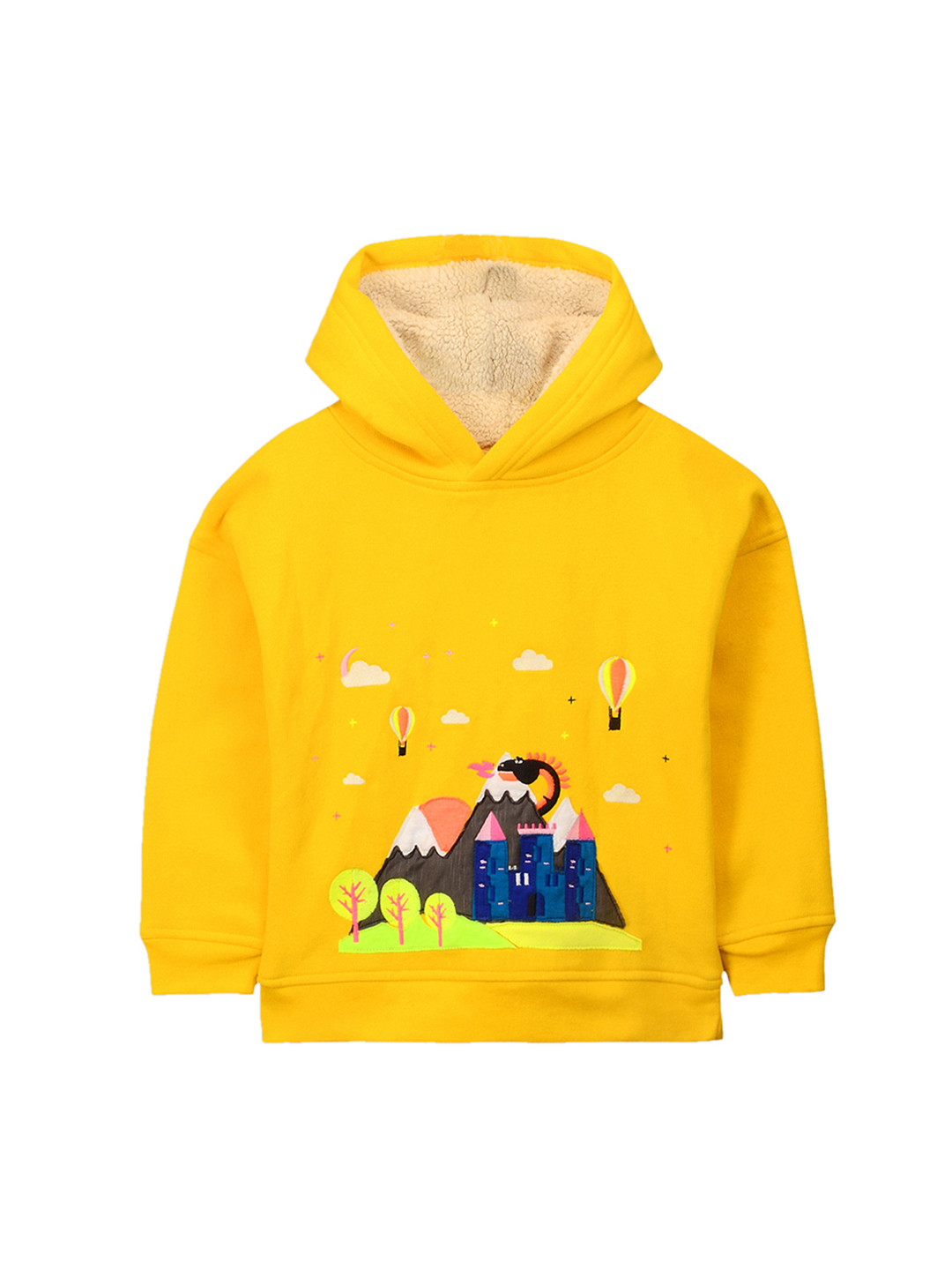

Cherry Crumble Kids Yellow Printed Hooded Sweatshirt