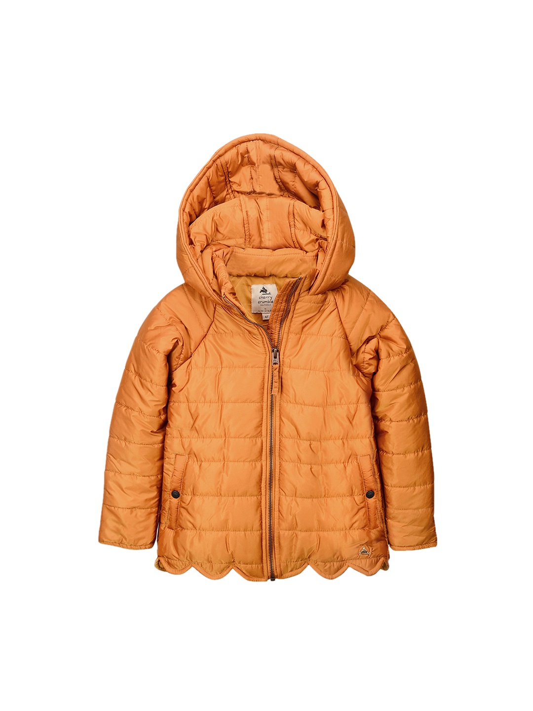 

Cherry Crumble Girls Tan Brown Solid Puffer Hooded Jacket