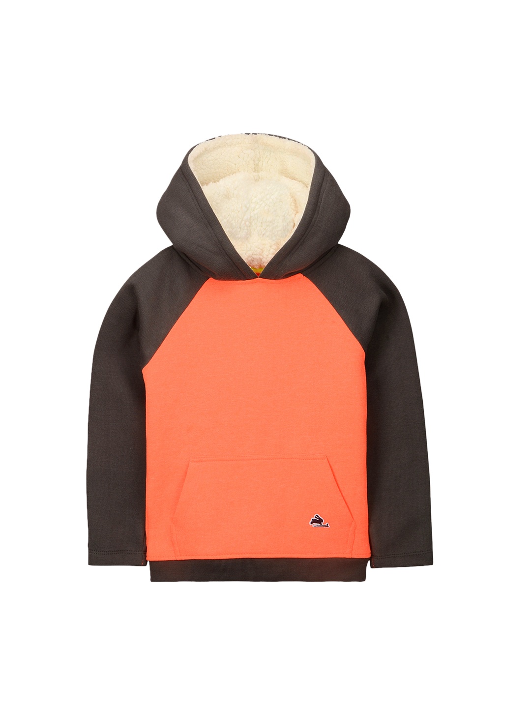 

Cherry Crumble Kids Orange & Charcoal Grey Solid Hooded Sweatshirt