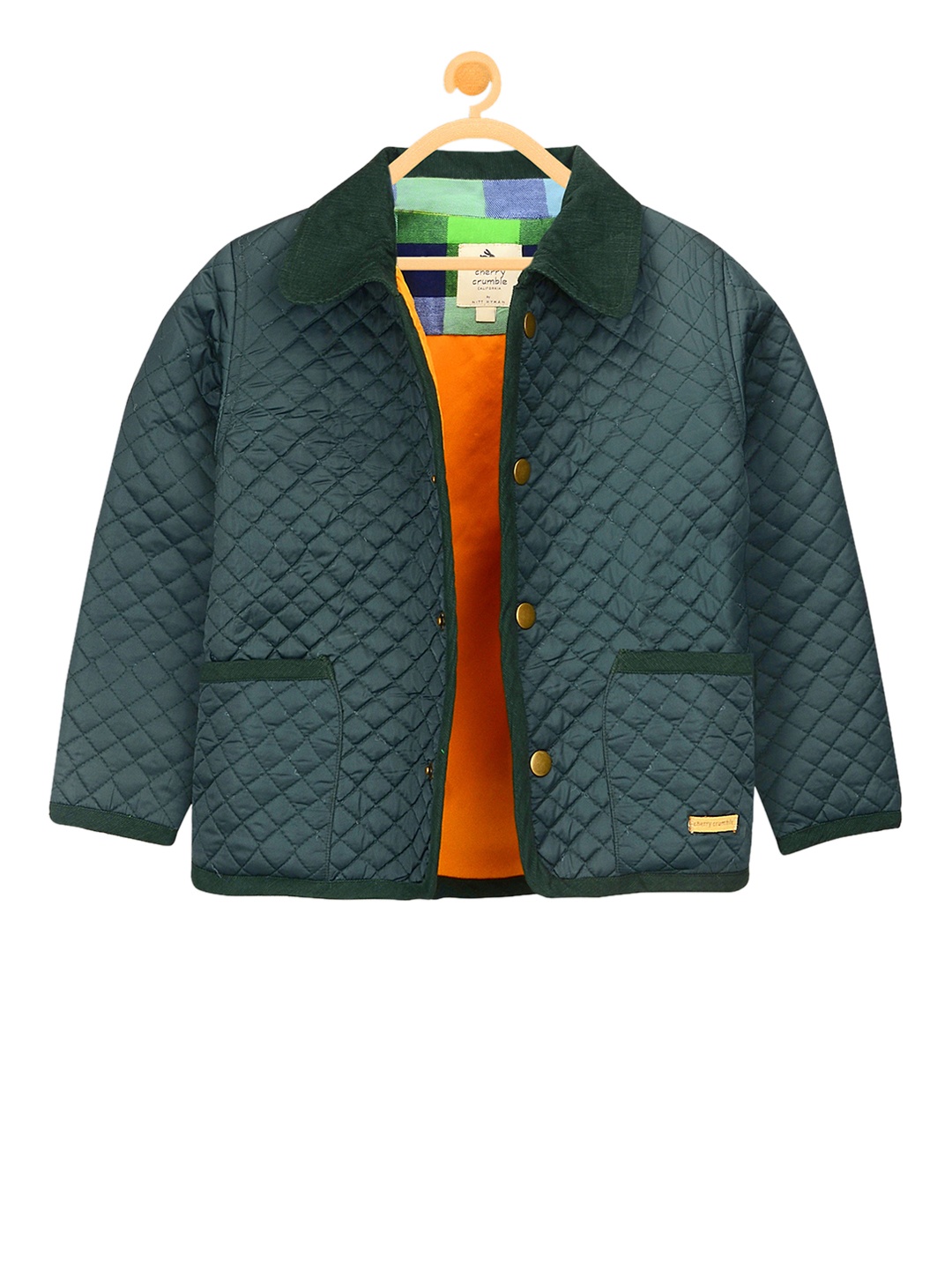 

Cherry Crumble Kids Green Solid Quilted Jacket