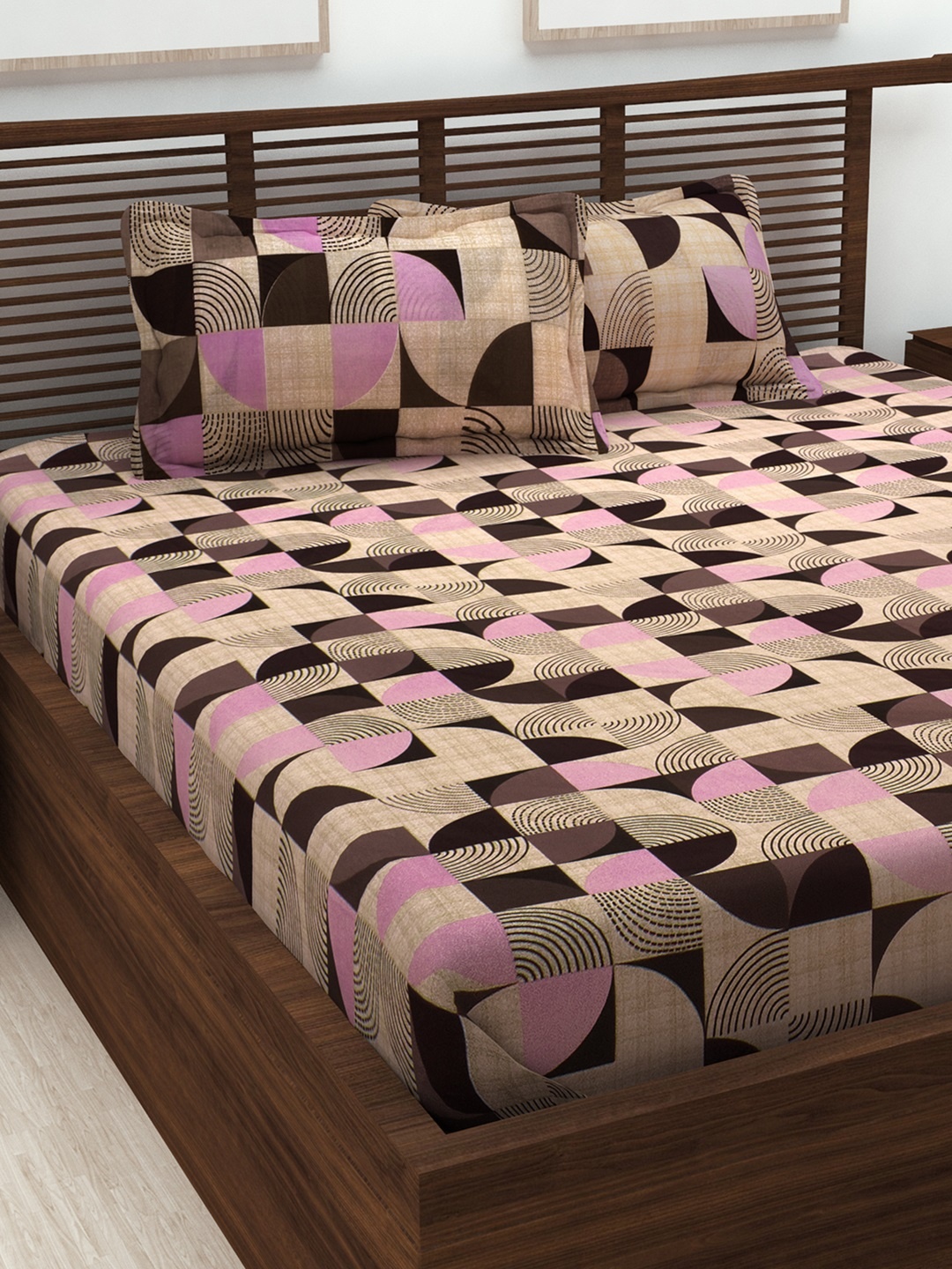 

Story@home Brown & Pink Abstract Flat 152 TC Cotton 1 Double Bedsheet with 2 Pillow Covers