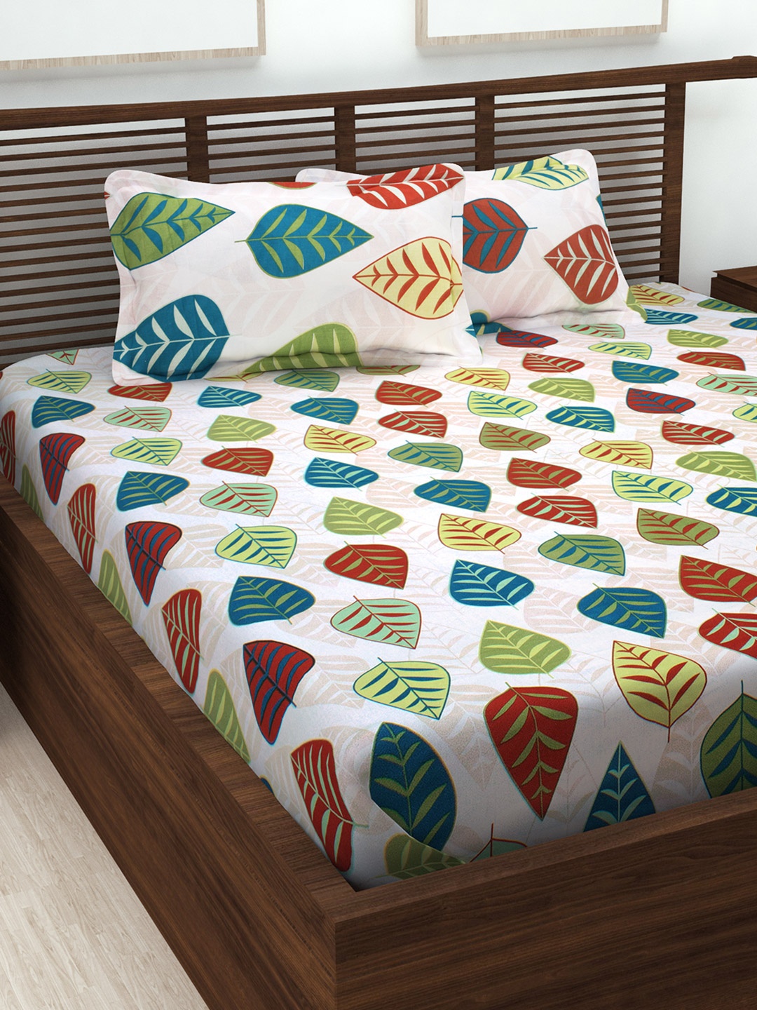 

Story@home White Floral Flat 152 TC Cotton 1 Double Bedsheet with 2 Pillow Covers