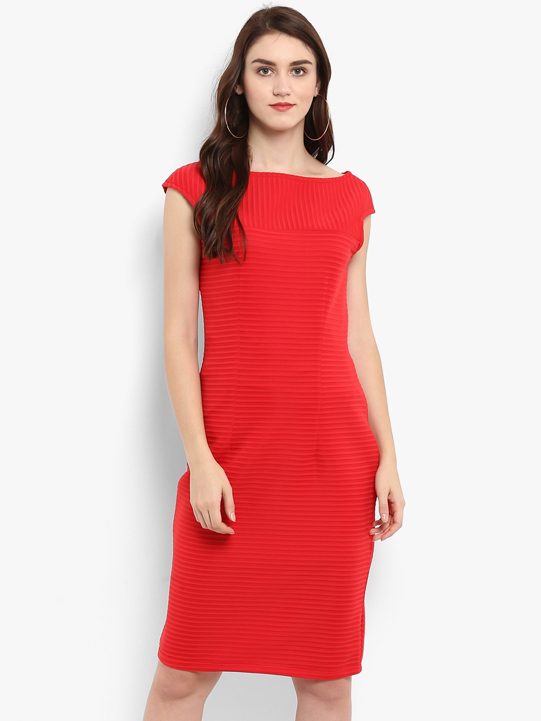 

Zima Leto Women Red Solid Sheath Dress