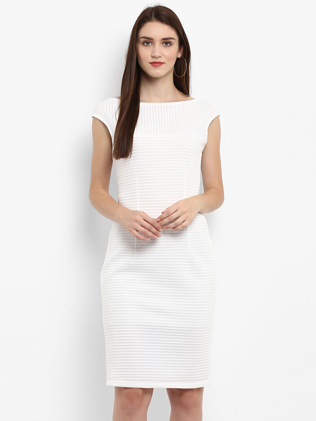 

Zima Leto Women White Solid Sheath Dress