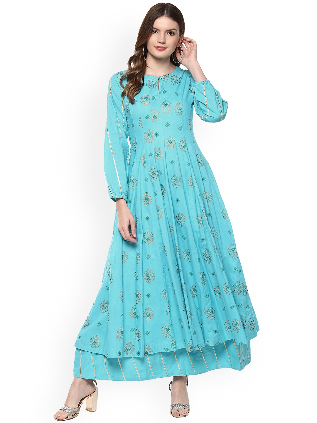 

Idalia Women Turquoise Blue Printed Anarkali Kurta