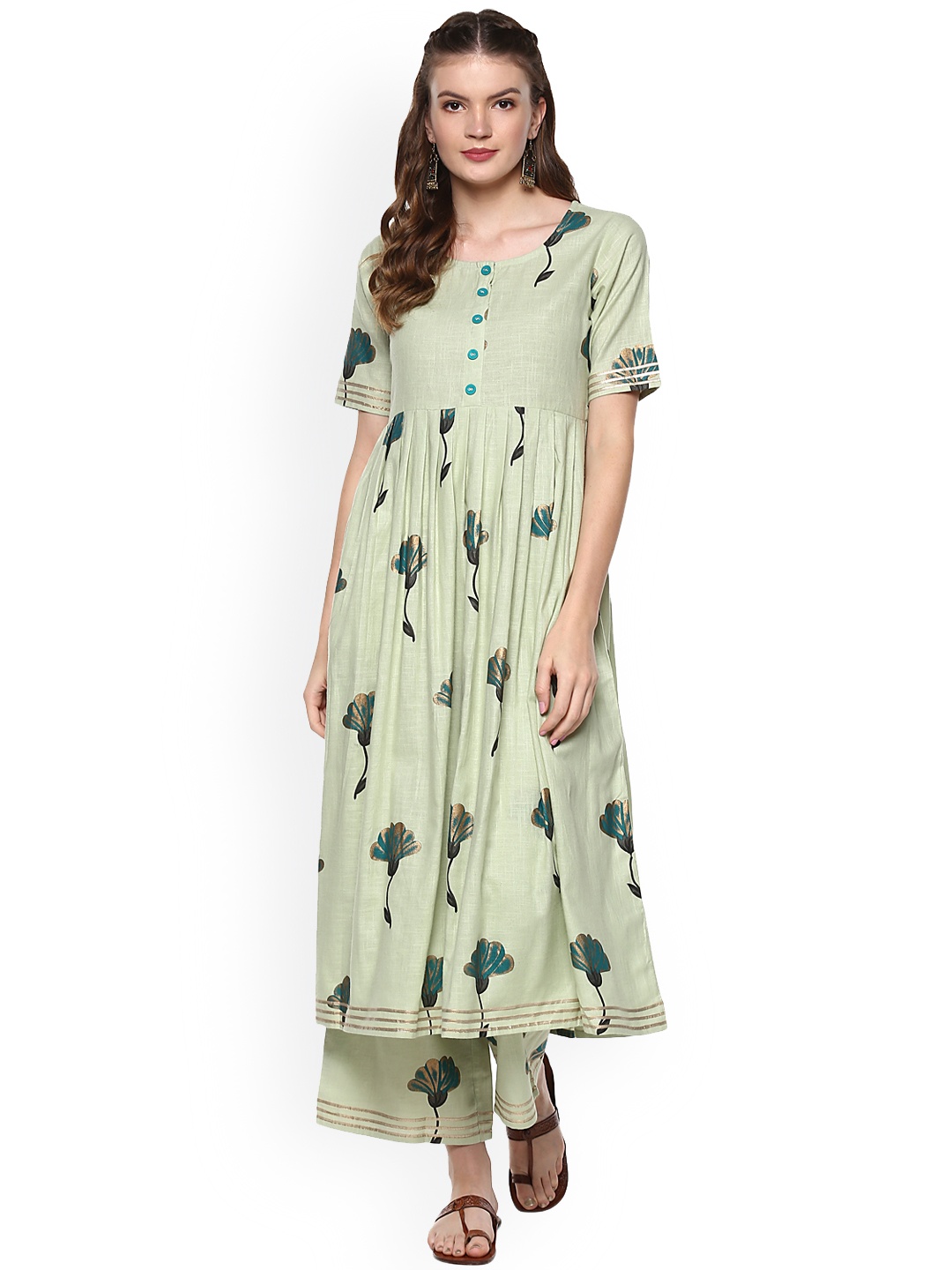 

Idalia Women Green Printed Kurta with Palazzos