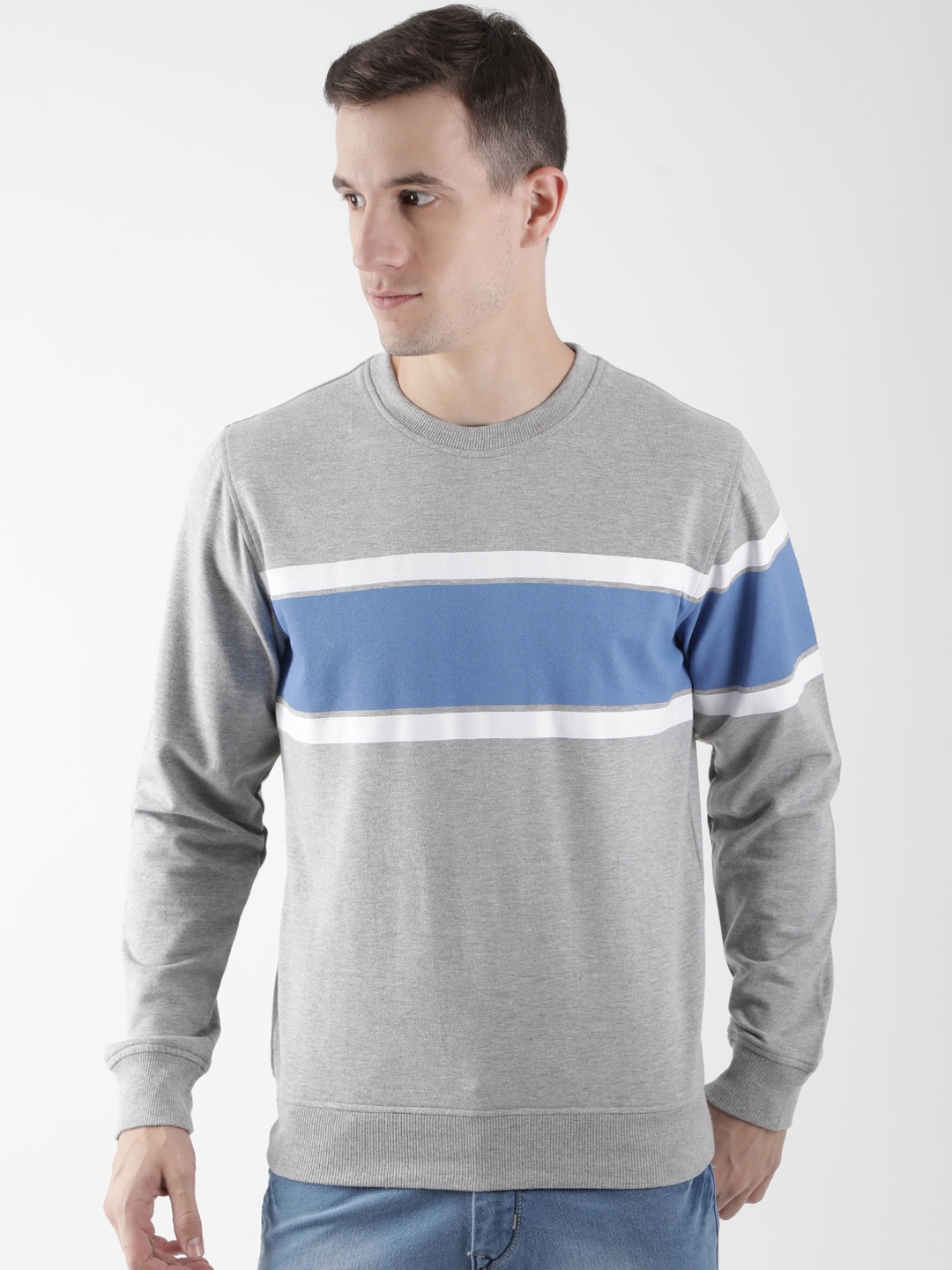

Club York Men Grey Colourblocked Sweatshirt