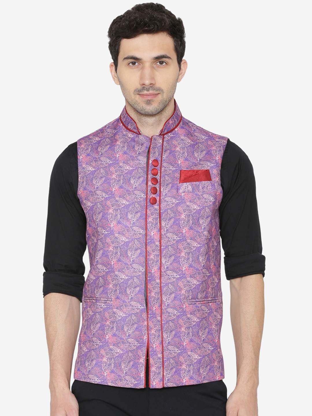 

Wintage Men Purple Printed Nehru Jacket