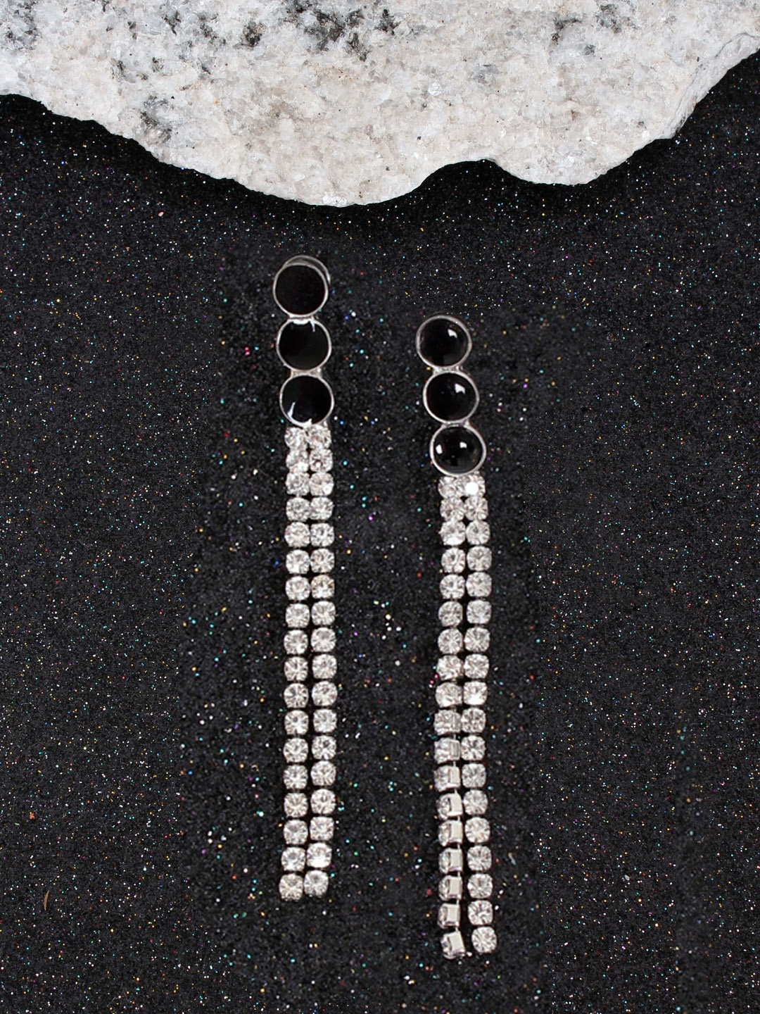 

Ayesha SIlver-Toned Circular Enamel & Diamante Tassel Drop Earrings
