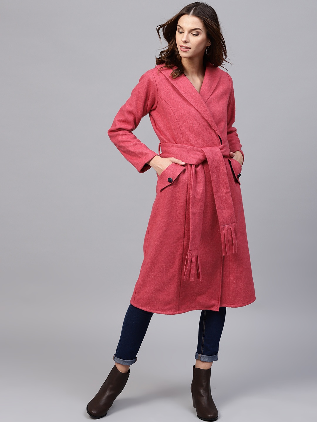 

Athena Pink Solid Overcoat