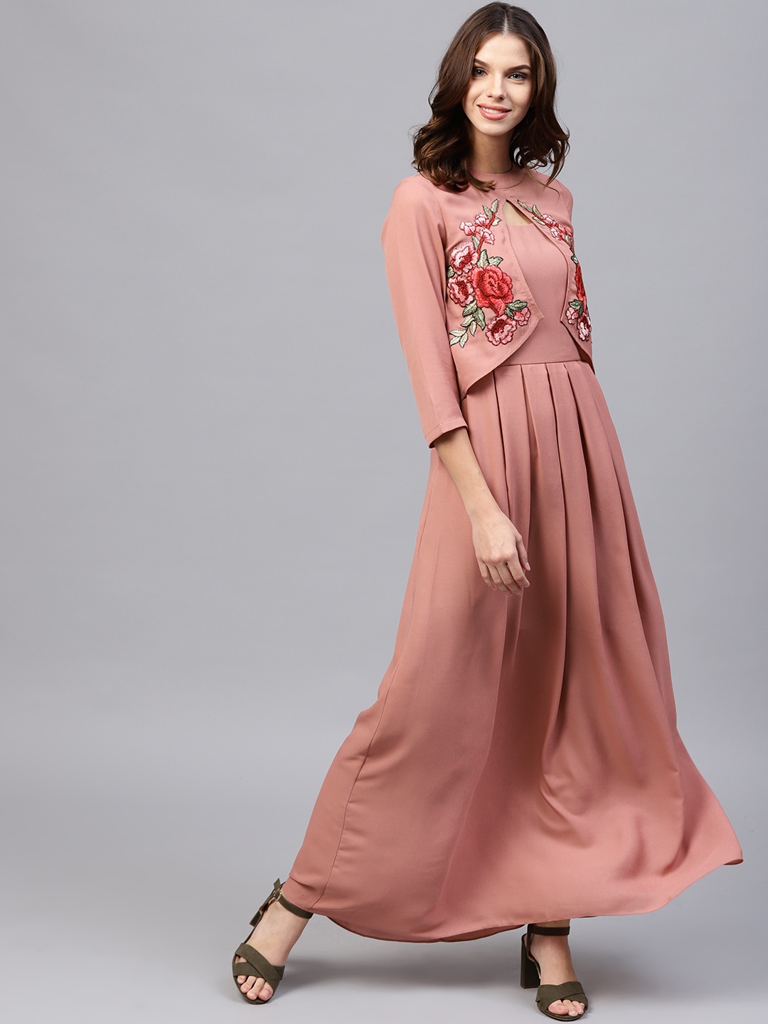 

Athena Women Dusty Pink Layered Solid Maxi Dress