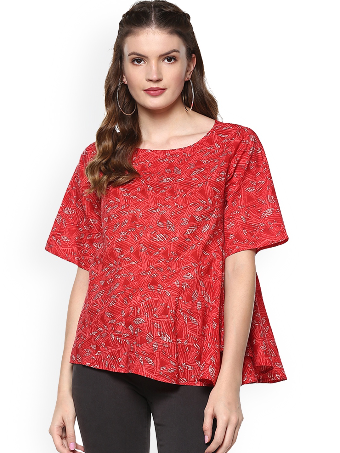 

Idalia Women Red Printed A-Line Top