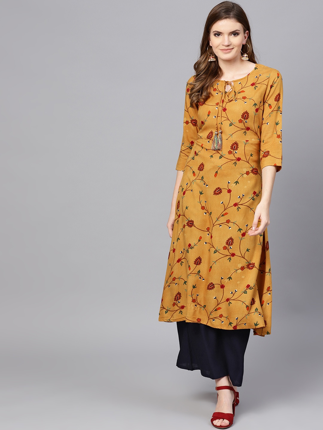 

Yufta Women Mustard Yellow & Navy Printed Kurta with Palazzos
