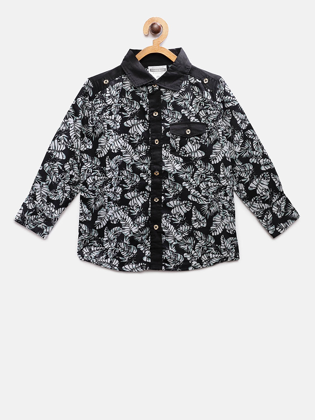 

TONYBOY Boys Black & Grey Regular Fit Printed Casual Shirt