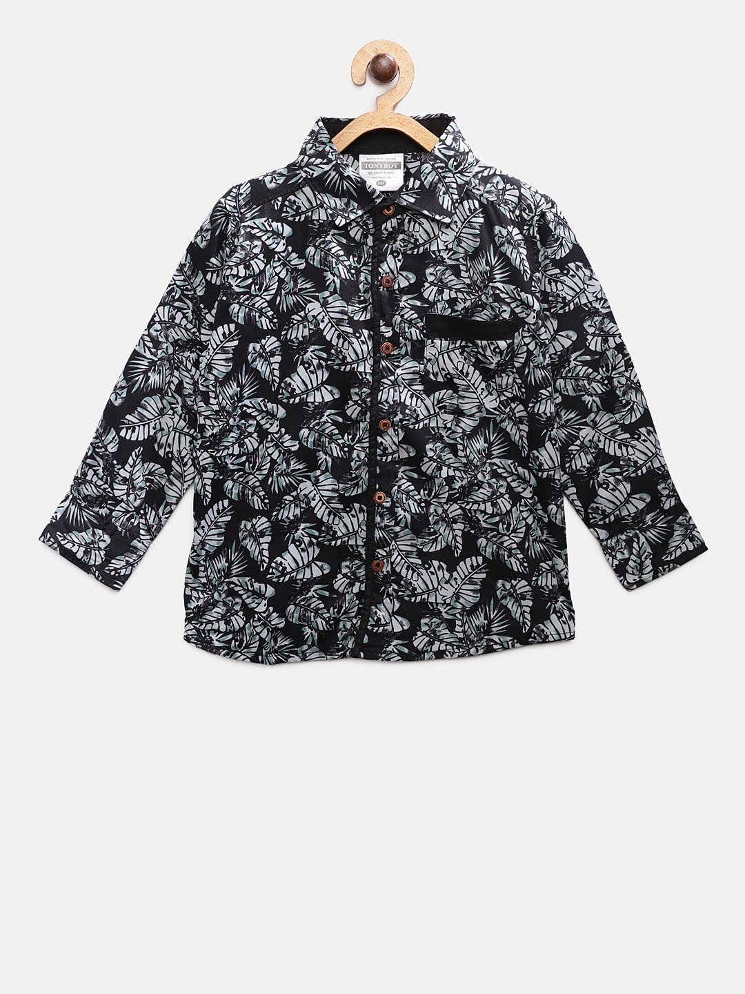 

TONYBOY Boys Black & Grey Regular Fit Printed Casual Shirt