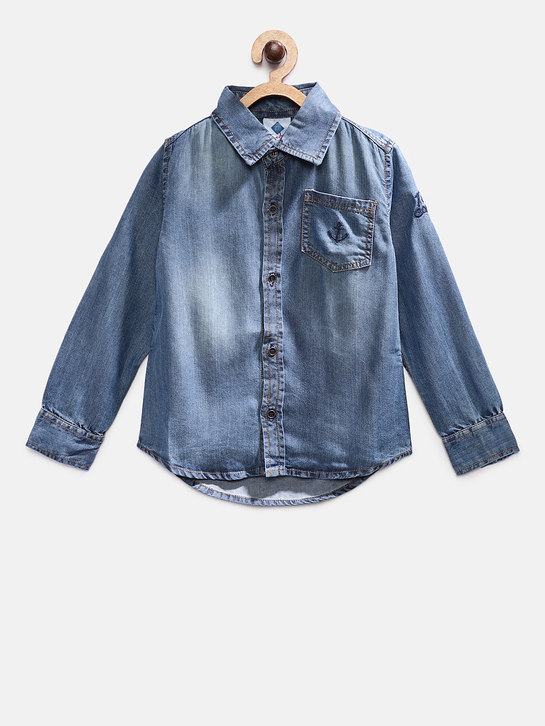 

TONYBOY Boys Blue Regular Fit Solid Casual Denim Shirt, Navy blue