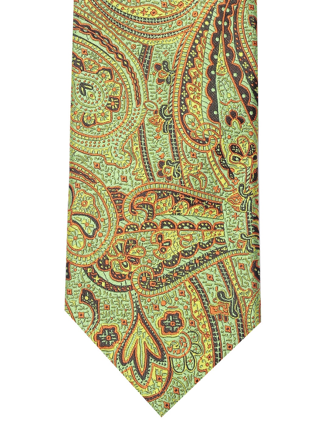 

Lino Perros Green & Orange Paisley Woven Design Broad Tie