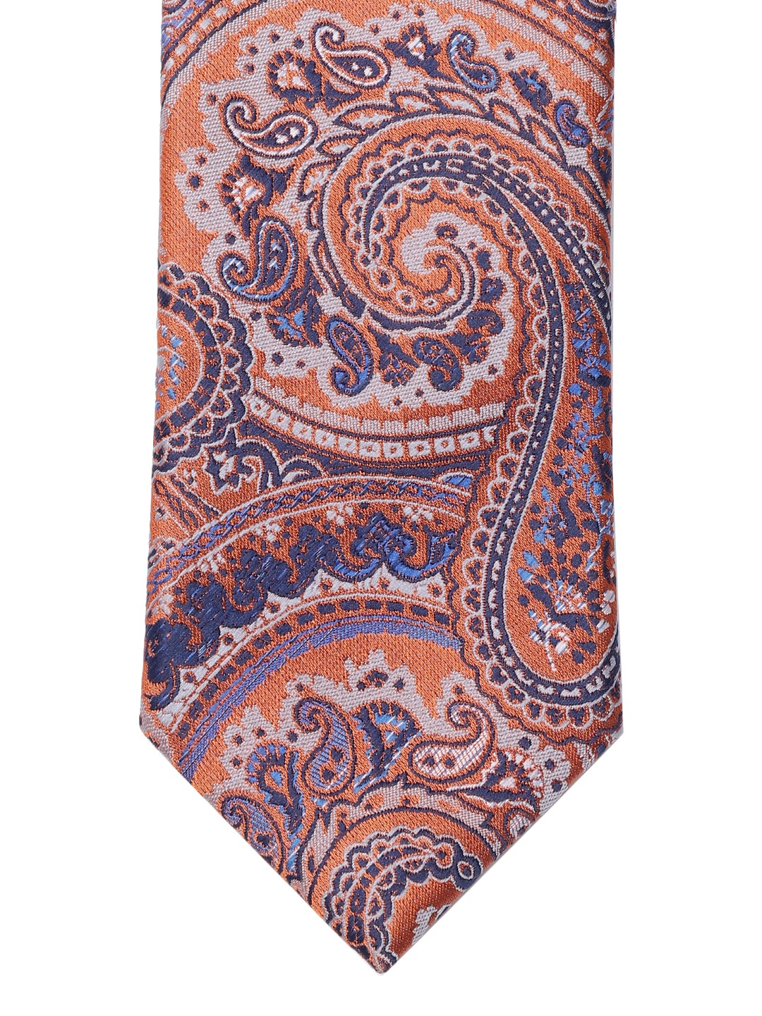 

Lino Perros Rust Orange & Navy Blue Paisley Woven Design Broad Tie