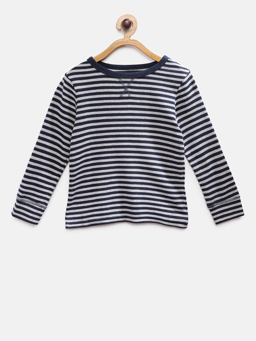 

TONYBOY Boys Navy Blue & Grey Striped Round Neck T-shirt